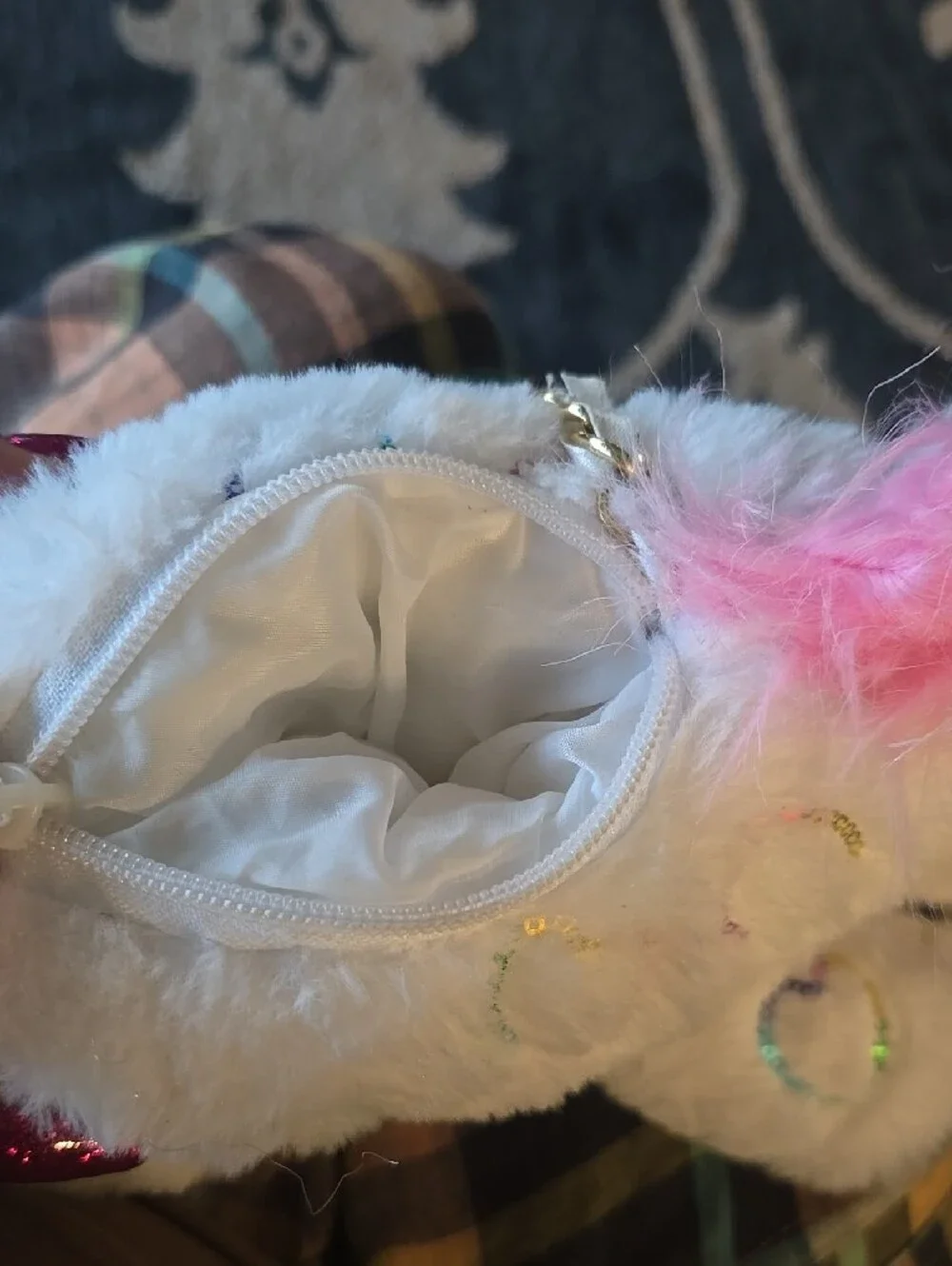 Plush Unicorn Crossbody Bag - Pink & White